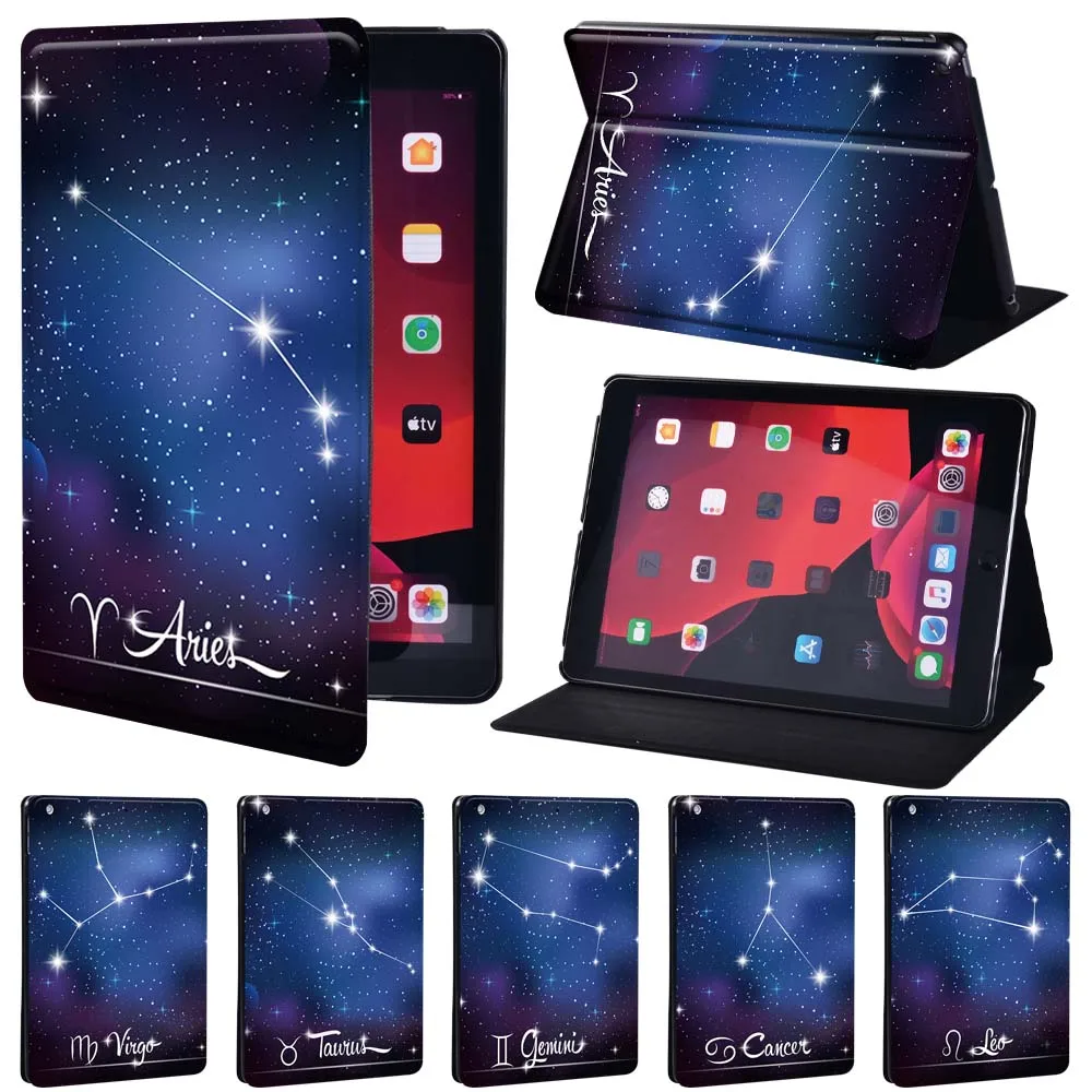 

Star Sign PU Leather Stand Cover Case for Apple IPad 5/6/7/8th / Mini 1/2/3/4/5 / Ipad 2/3/4 Tablet Case + Stylus