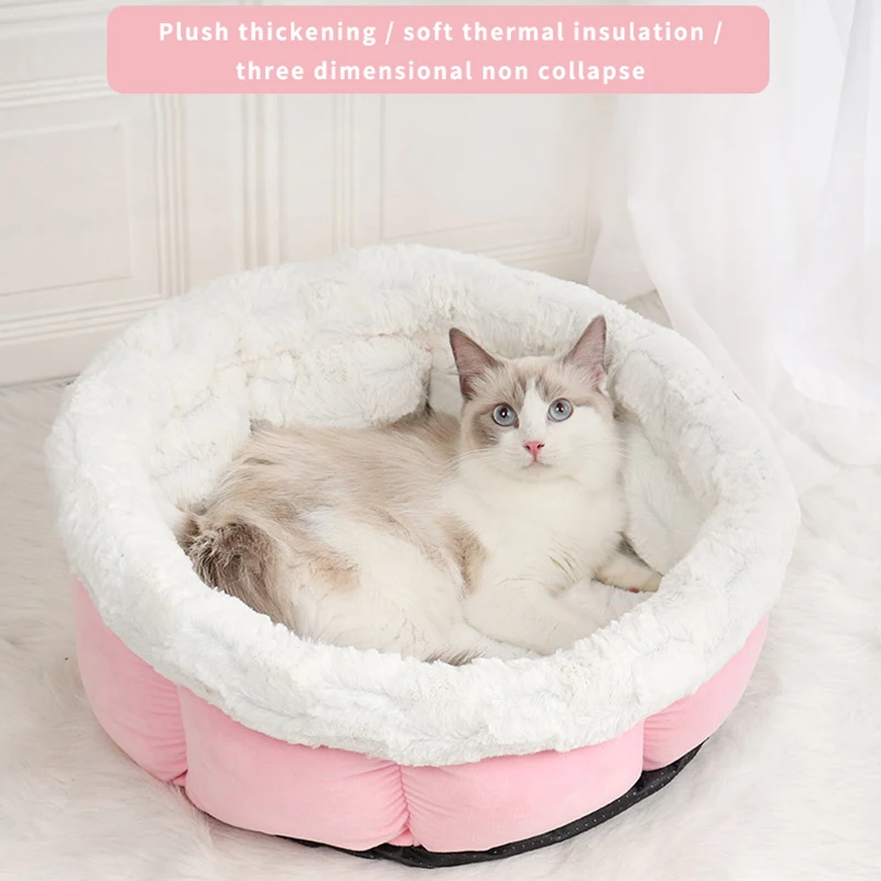 Warm Cat House Round Breathable Pet Bed Soft Sofa for Dog Cat Winter Long Plush Cat Cushion Puppy Deep Sleeping Mat Pet Supplies