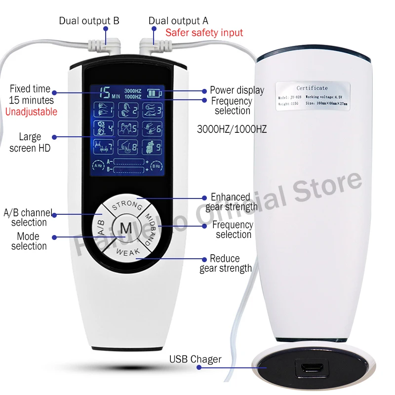 Full English Dual Channel Tens Machine EMS Unit Electronic Therapy Body Neck Massager Pulse Meridia