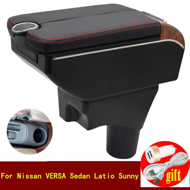 For Nissan Versa Sedan Latio Sunny Armrest Box Double Doors Open 7usb
