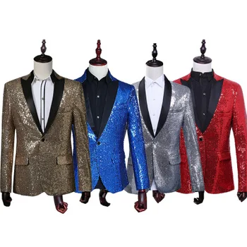

Fashion Shining Men Suit Blazer Stage Show Magician Costume Host Bar Club DJ Suit Jacket Chic Latest Men Suits 2019