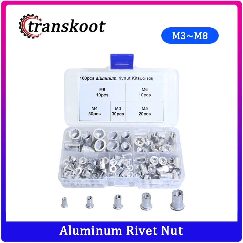 100 шт. Rivnut из алюминиевого сплава с плоской головкой заклепки резьбой вставной