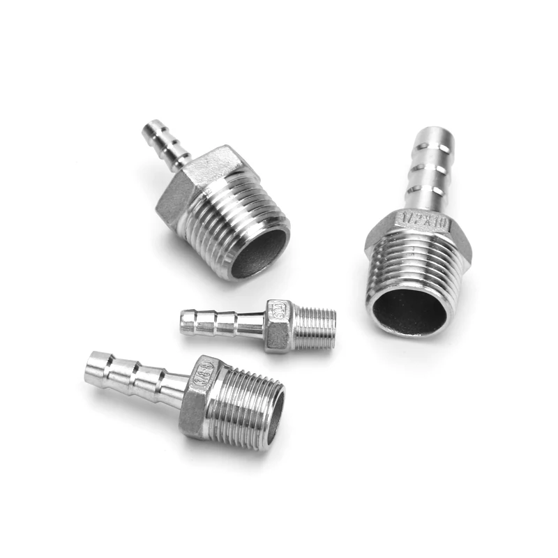 TWO 8 MM METRIC STAINLESS STEEL BARB PORT CONNECTORS HOSE TUBE FITTING ADAPTERS 