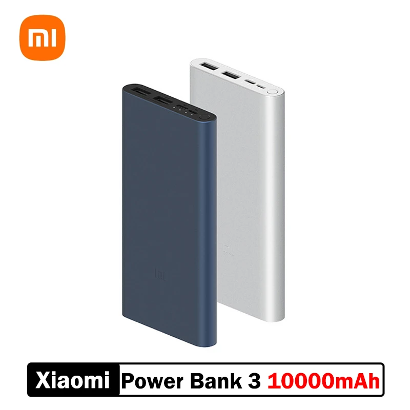 Original Xiaomi Mi Power Bank 3 10000mAh Dual USB Type C Output Supports Two Way Quick Charge 18W Max Powerbank For Smart Phone power bank power bank