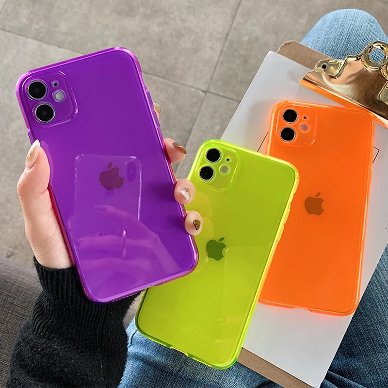 Флуоресцентный цветной неоновый Прозрачный чехол для телефона iPhone 13 12 11 Pro Max XS XR X