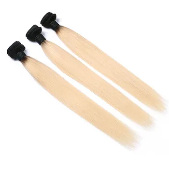 

1B 613 Ombre Blonde Brazilian Straight Hair Bundles 2 Tone Dark Roots Platinum Remy Human Hair Weave