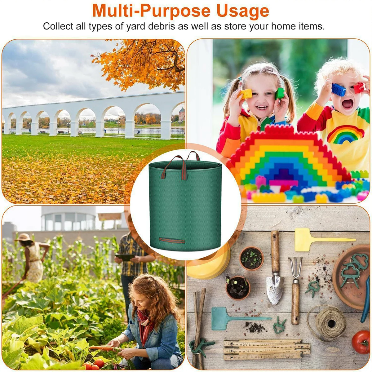 Garden Waste Bag Garden Waste Bag Large Capacity Garden Bag Reusable Waterproof Storage Collection Container For Yard Leaf 120/272/300/400/500ML