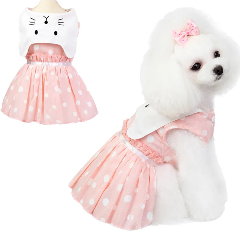 Cute Pet Dog Clothes Cat Print Dot Dog Cat Dresses For Small Dogs Dress