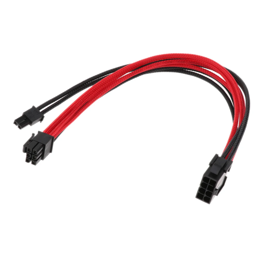 Video Card VGA PCI-E  To 6+2pin Extension Cable Sleeved Black+Red 30cm