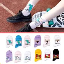 Женские носки с героями мультфильмов, хлопковые носки Harajuku, женские милые носки унисекс для скейтбординга, хипстерские модные носки с животным принтом
