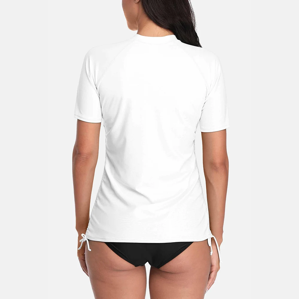 Anfilia Women Short Sleeve Rashguard Shirt Front Zipper Swimwear Side Bandaged Surfing Top Hiking Shirt Rash Guard UPF50+ rash guard surfing swimsuit