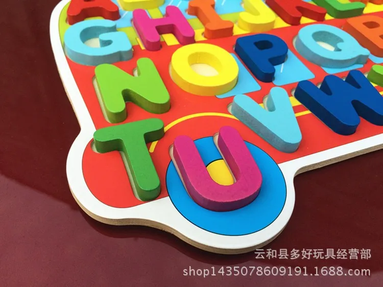 New Products Cartoon with Numbers Lettered Flat Jigsaw Puzzle Young CHILDREN'S Building Clutch Plate Early Education Wooden Toys