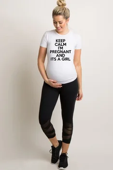 

Keep Calm I'm Pregnant and It's A Girl Letter Print Pregnant T-shirt Short Sleeve Pregnance Maternity Cute T-Shirt Tops Women