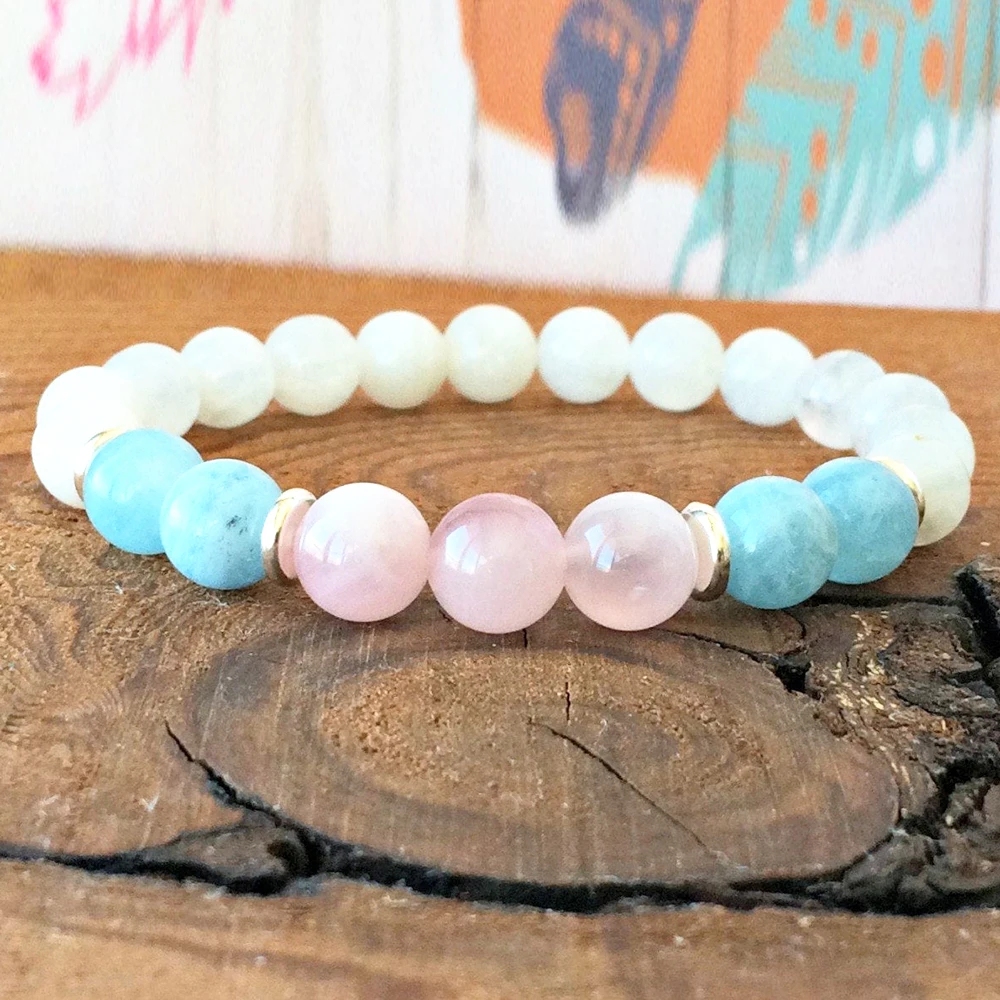 

Wholesale 8 mm Moonstone Aquamarine Women`s Bracelet Rose Quartz Chakra Yoga Bracelet Wrist Mala Beads Jewelry