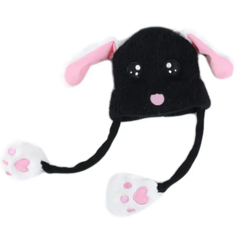 Toddler Kids Cute Rabbit Face Embroidery Knitted Hat with Airbag Moving Ears Winter Warm Thick Plush Doll Beanie Cap Gifts 1-10T