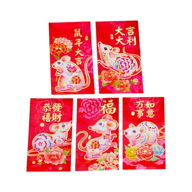 Новинка, китайские красные конверты с мышкой, Новогодняя упаковка, красная крыса, счастливые конверты на год - Цвет: B1