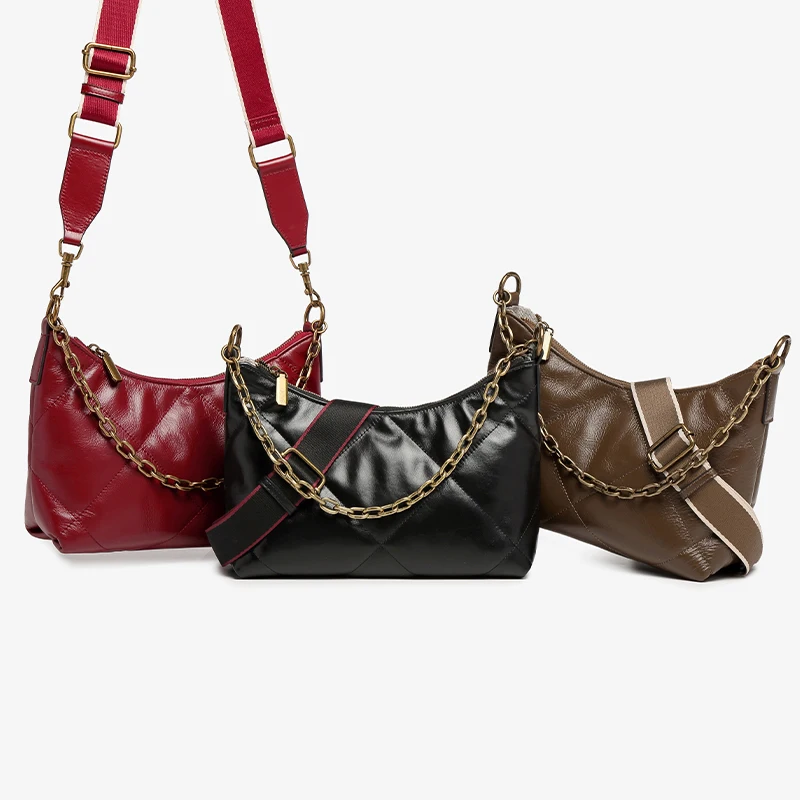 Women's Retro Bag Fashion 2022 New Genuine Leather Cowhid Ladies Designer Handbags Large Capacity Chain Bags Shoulder Messenger