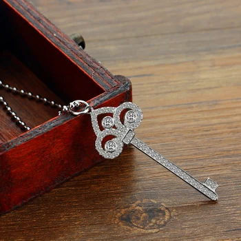 

Bohemia Simple female silver plated Choker necklace elegant zircon inlay key pendant design pearl necklace ladies bijoux gift