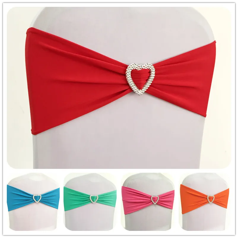 10pcs 50pcs Stretch Chair Sash Bow Heart Buckle Elastic Spandex Wedding Chair Band Sash Ties