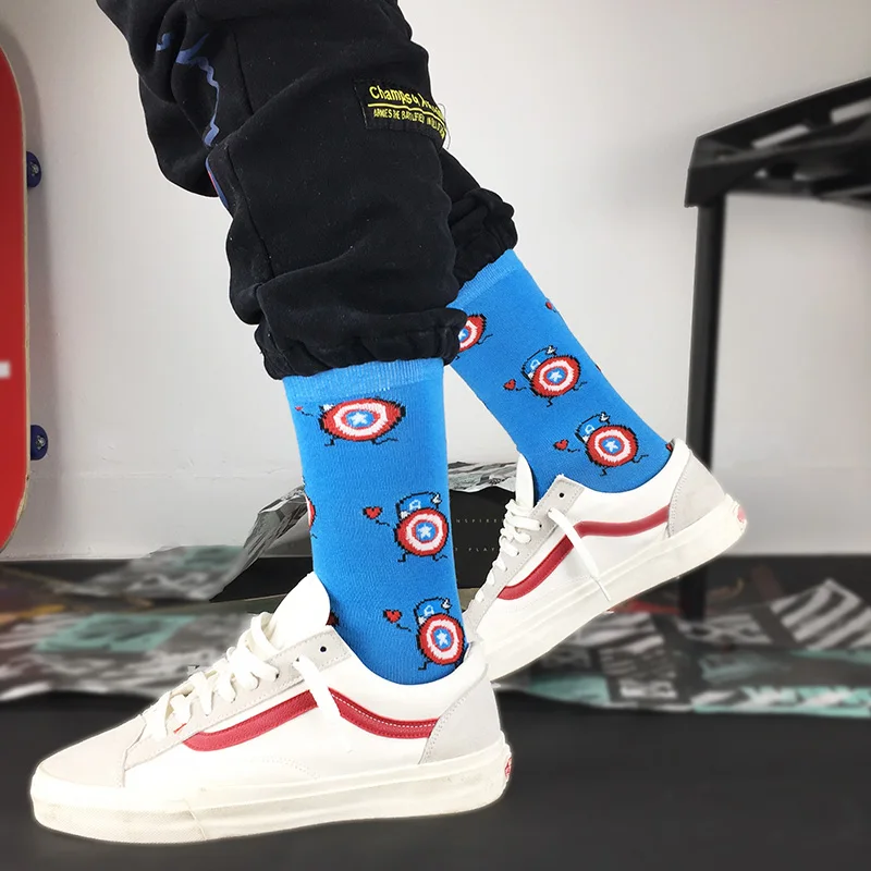 Marvel Socks Comics Hero General Happy Socks cartoon Iron Man Captain America Warm Stitching Pattern Antiskid Casual Sock