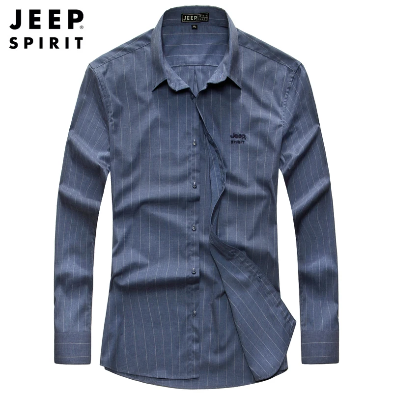 JEEP SPIRIT/Новое поступление; Осенние повседневные мужские рубашки; хлопковая рубашка в полоску; Мужская рубашка с длинными рукавами и отложным воротником; camisa masculina