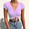 Sexy V Neck Cropped Tank Tops Women Drawstring Tie Up Front Camis Candy Colors Streetwear Slim Fit Ribbed Crop Top 2022 ► Photo 2/5