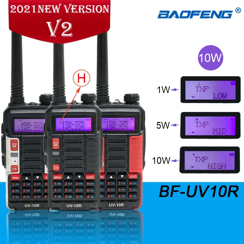 Baofeng-walkie-talkie profesional, UV-10R de alta potencia, 10W, 2021 mAh, banda Dual, Radio bidireccional, carga USB, UV-10R BF, nuevo, 5800