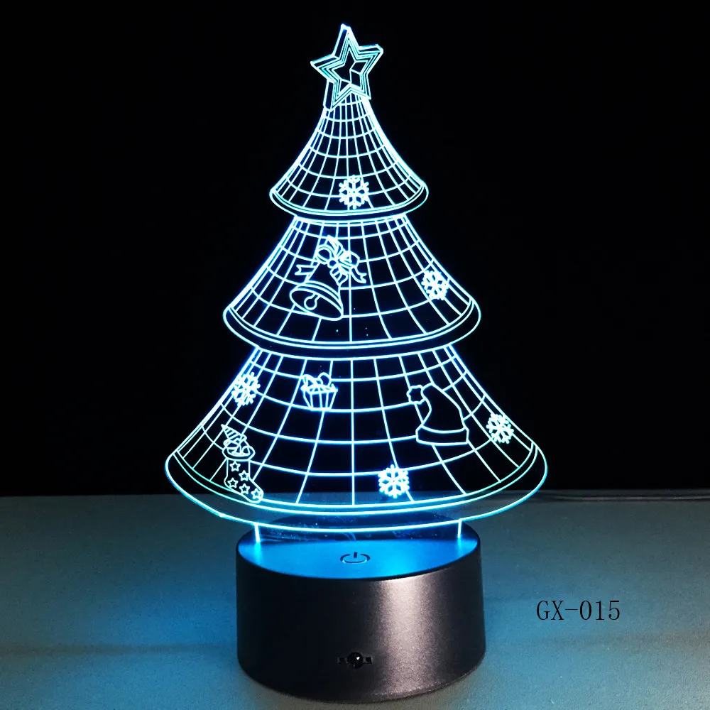 3D Светодиодная Лампа Рождественская маленькая елка Luminaria 7 цветов Настольная USB Светодиодная лампа сенсорная кнопка Рождественский Декор для дома 015
