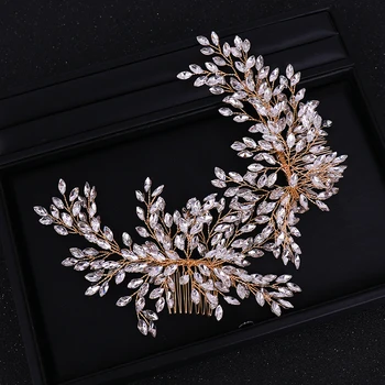 

Silver Gold Tiara Hair Jewelry Bridal Full Crystal Rhinestone Headpiece Handmade Headbands With Combs Women Wedding Accessories