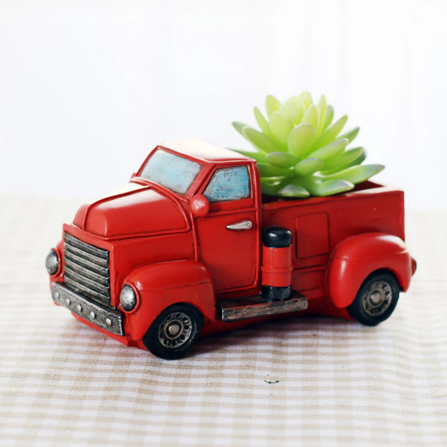 

Behogar Vintage Red Truck Car Vehicle Model Toy Resin Pots Flowerpot Plants Container Table Top Christmas navidad kerst Ornament