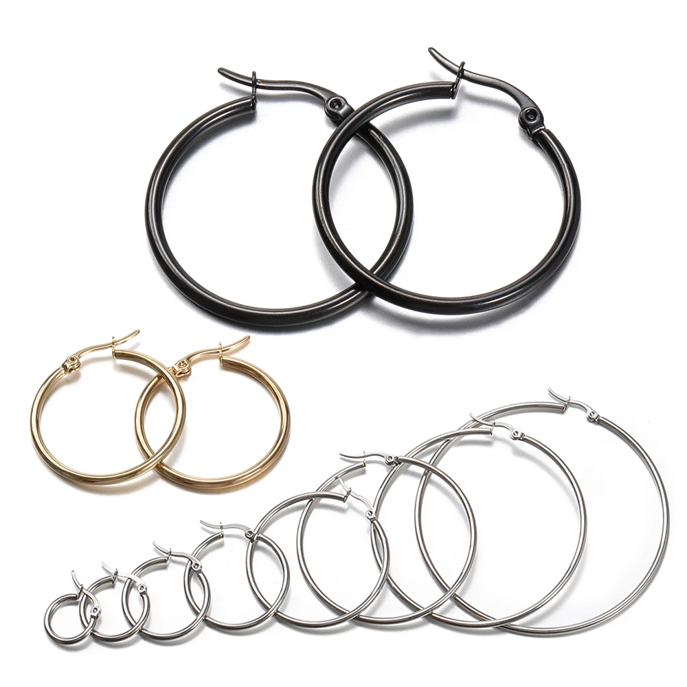 10pcs Black Open Earrings Circle Stainless Steel Earring Hooks 1540mm