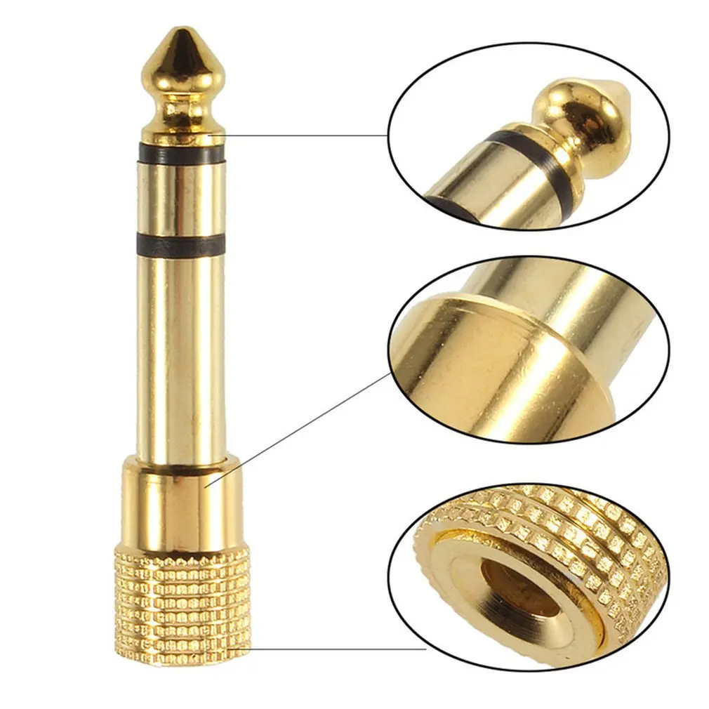 

Gold 6.3mm 1/4" Male Plug to 3.5mm 1/8" Female Jack Stereo Headphone Audio Adapter Home Connectors Adapter Microphone
