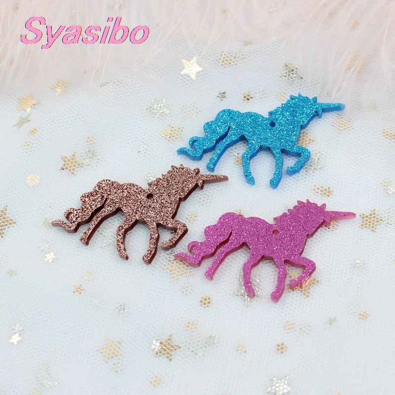 

38mm Acrylic Unicorn Charms Silver / Blue / Hot Pink Glitter Unicorn Party Ornaments Laser cutout 1.5in -AC1579