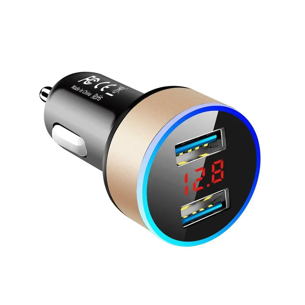 Золотой Универсальное автомобильное зарядное устройство DC12V-24V 5V 3.1A Dual USB зарядное устройство 2 порта адаптер питания с дисплеем напряжения высокое качество - Цвет: Золотой
