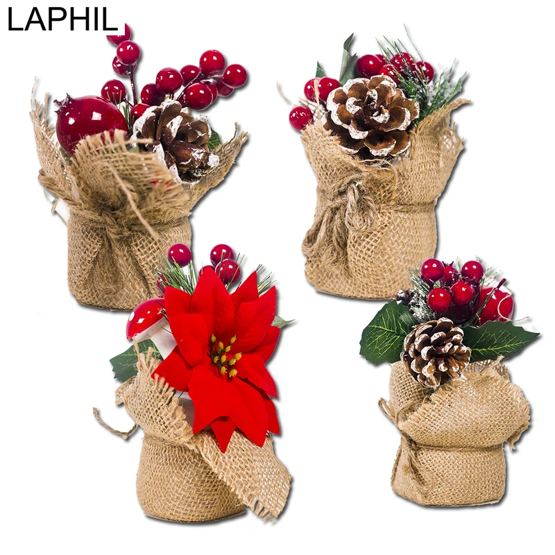 

LAPHIL Xmas Jute Decoration Pine Cone Cherry Xmas Flower Pendants Ornaments Christmas Table Decorations for Home 2019 Kids Gift