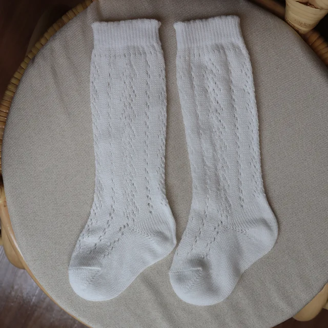 Summer Kids Socks Floral Big Bow Toddlers Girls knee High Long Sock Soft Cotton Hollow Out Baby Socks Mesh Girl Princess Socken White
