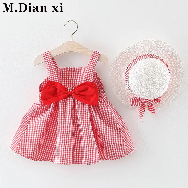 Girls Dresses with Hats 2 Sets of Clothes Set Children Clothes Baby Sleeveless Birthday Party Princess Dress Print Beach Drees