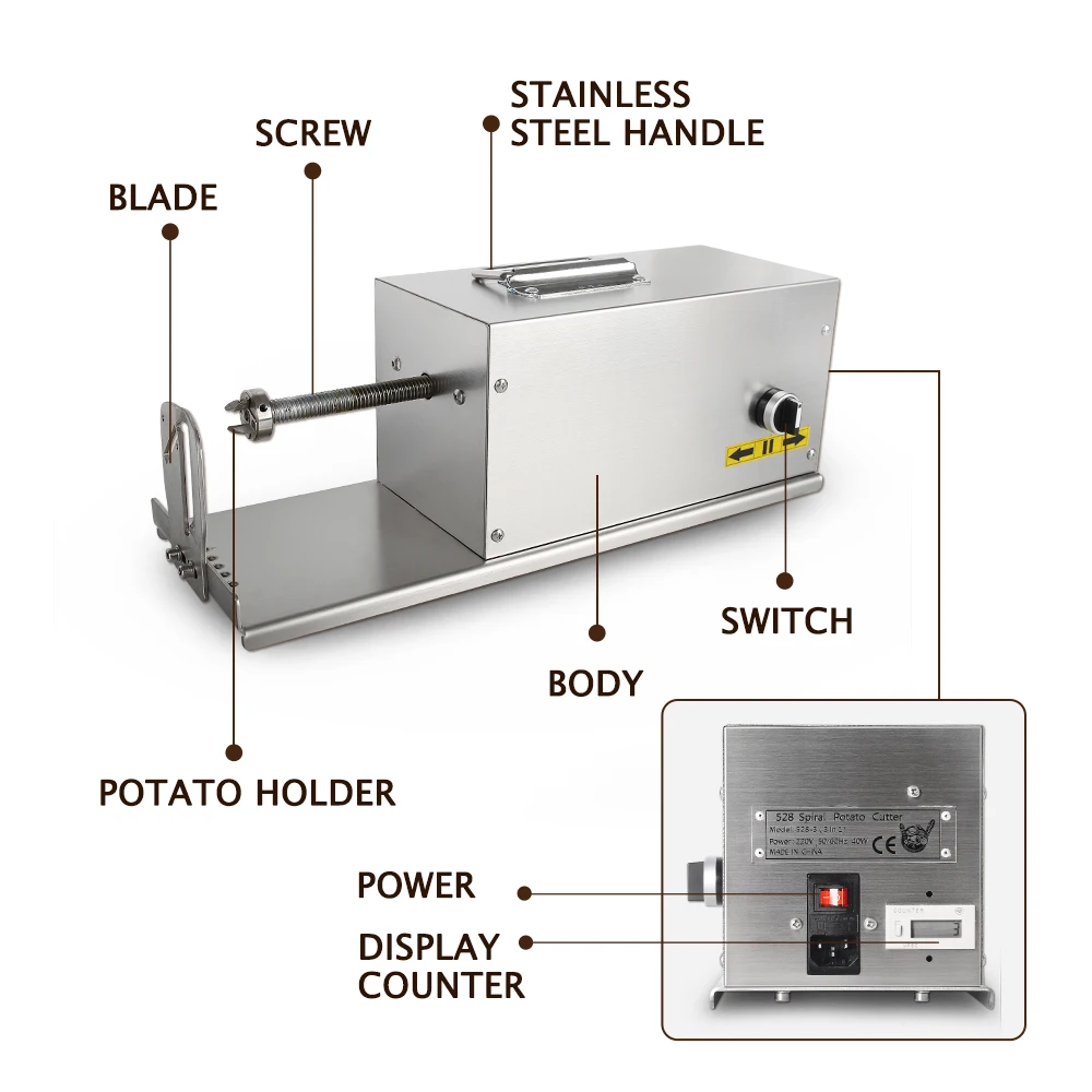 Электрический спиральный картофель слайсер со счетчиком картофеля фри фрезы фрукты овощи коммерческих кухонные аксессуары Porcessor резка