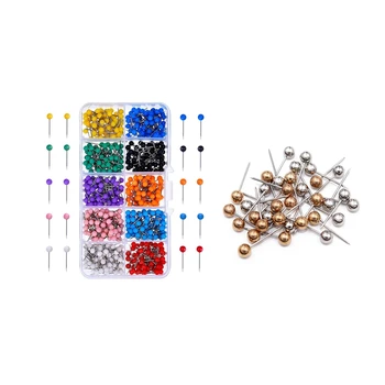 

A+500 Pieces Map Tacks Push Pins Plastic Head with Steel Point, 4mm & 400pcs (Gold & Silver)