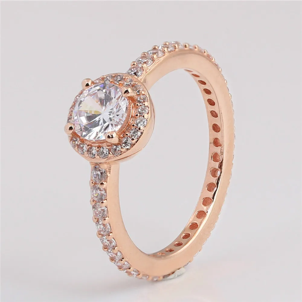 

Genuine 925 Sterling Silver Ring Rose Pave Classic Elegance With Crystal Rings For Women Wedding Party Gift Fashion Jewelry