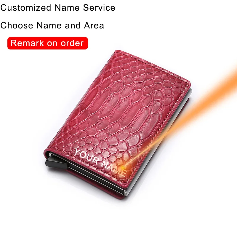 red(Name Service) RFID визитница, мужские кошельки, тонкая карта, сумки для денег, черный мужской кошелек, маленький кожаный бренд, тонкие мужские кошельки из змеиной кожи - Цвет: red(Name Service)
