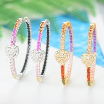 

LARRAURI Trendy Colorful Cubic Zirconia Big Hoop Earrings For women Girls bohemian Rainbow Statement Earrings Accessories