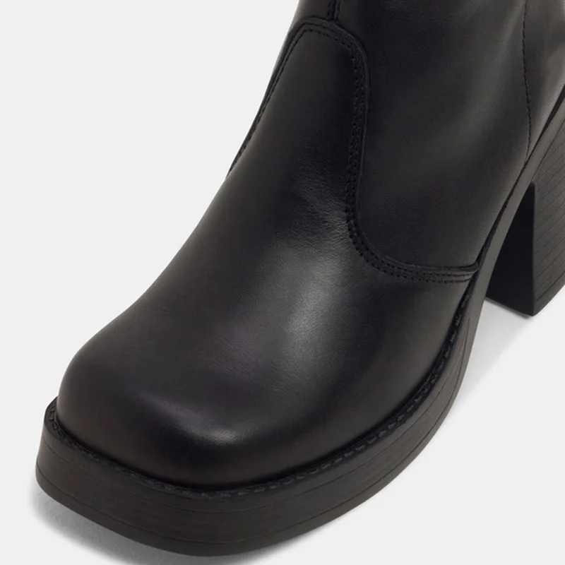 Skup Czarne krótkie kozaczki na platformie grube wysokie obcasy zamek duży rozmiar 44 45 damskie buty zimowe buty ciepła moda kwadratowy nosek Shofoo