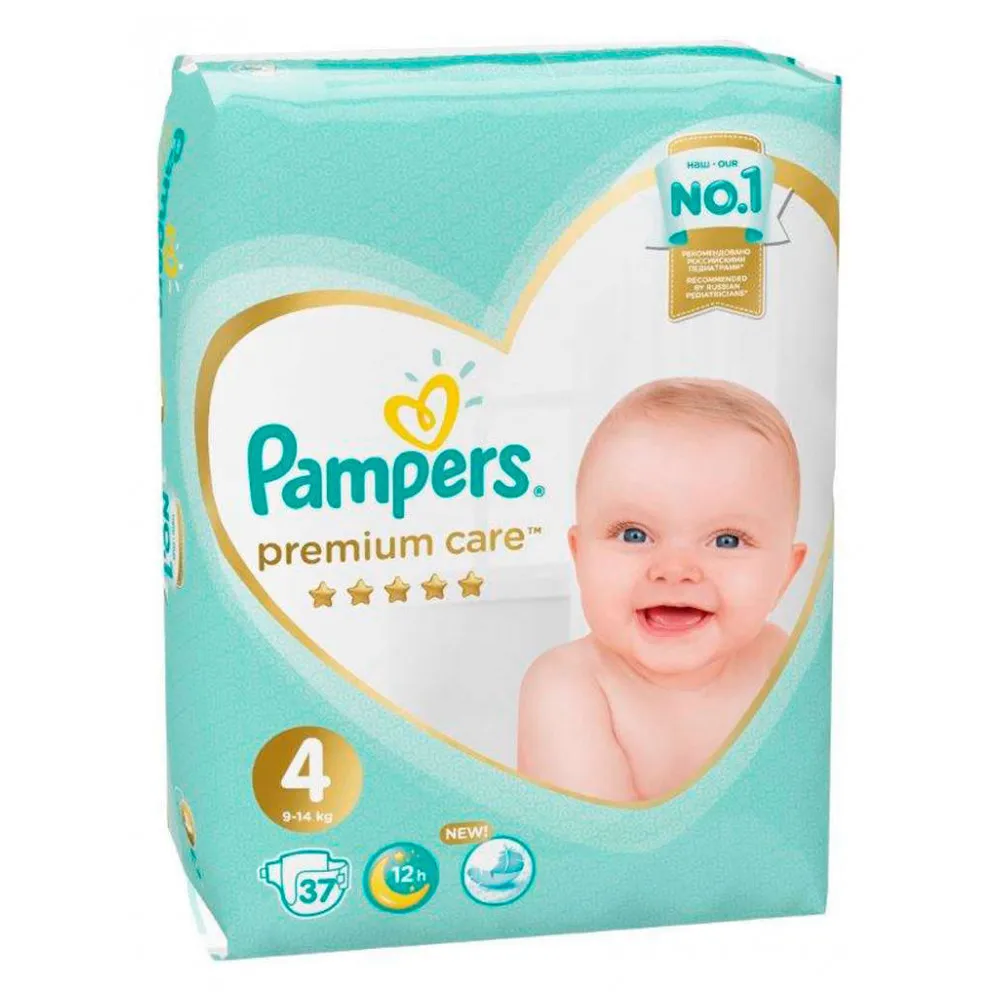 Подгузники Pampers, Premium Care, размер 4, 9-14кг, 37 шт