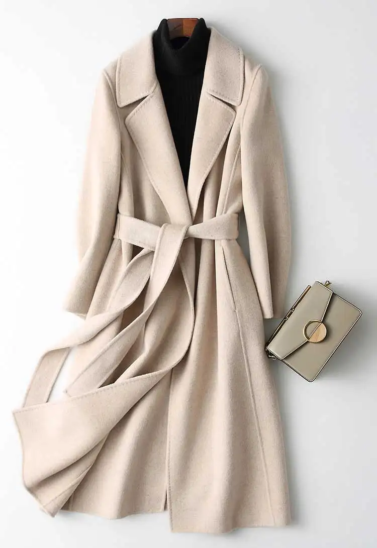 Cashmere Long Coat Elegant Turn Down Collar OG0695