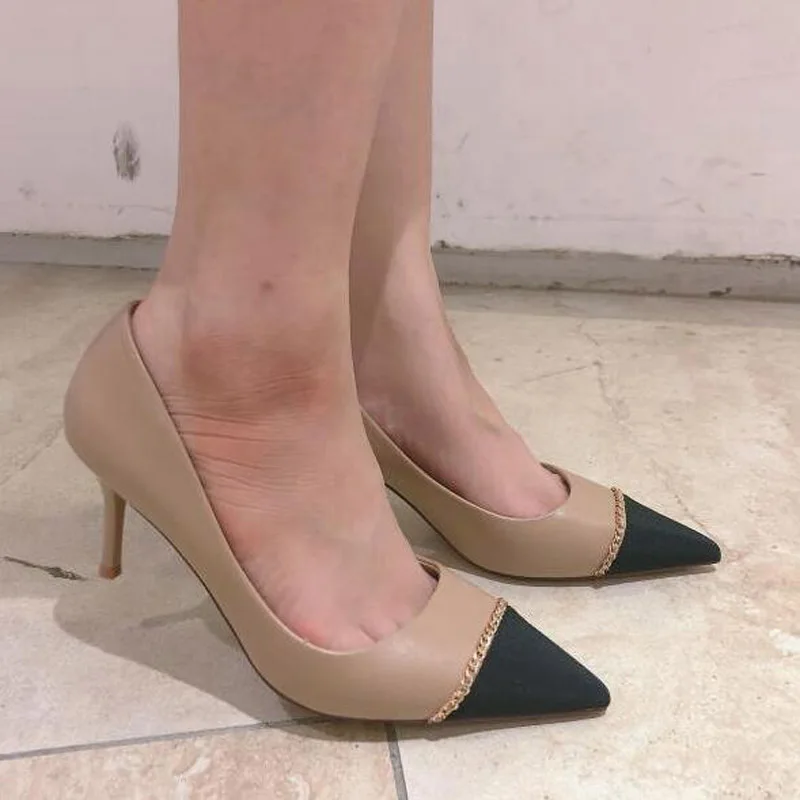 

Women Pumps Brand OL Fashion Spell Color 7CM High heels Single Shoes Female Spring Autumn Wedding Party shoes Woman MMy9-19