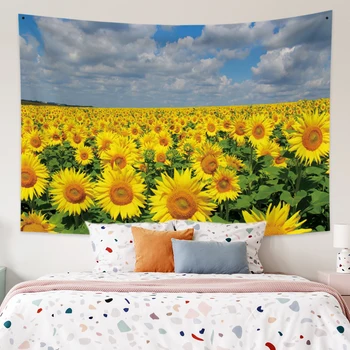 

Natural Sunflower Field Wall Tapestry Hippie Wall Hanging Bohemian Wall Carpet Tapestries Mandala Wall Art Decor Beach Mat