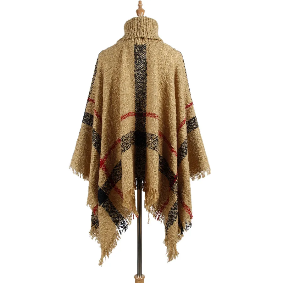 WYHHCJ,, стильное пальто, Осень-зима, пончо с кисточками, вязанное, водолазка, женские длинные пончо и накидки-свитера, пуловеры для женщин