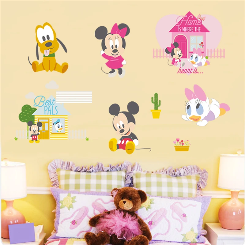 cartoon mickey minnie mouse pluto duck wall stickers for kids rooms home decor disney wall decals pvc mural art diy posters