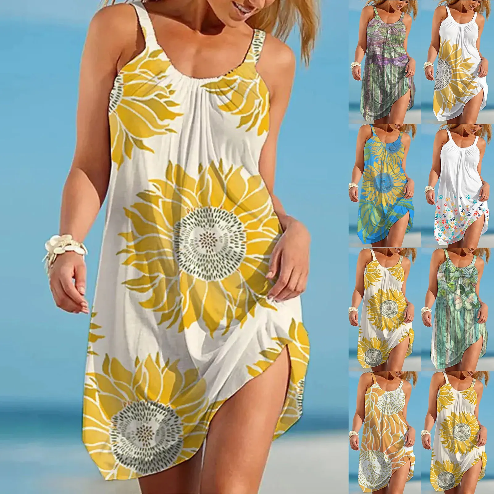 Women Dress  Summer Fashion Sexy Sleeveless Ethnic Printting Loose Beach Bandage Dress Vestido Femme платье женское весна 1